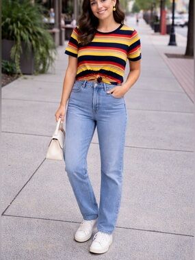 Levi’s 550 Vintage Jeans + Striped Knot knit Tee Outfit size 16 or 36x33
